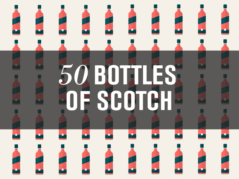 50 Bottles of Scotch akzidenz bodoni bottles flat illustration scotch