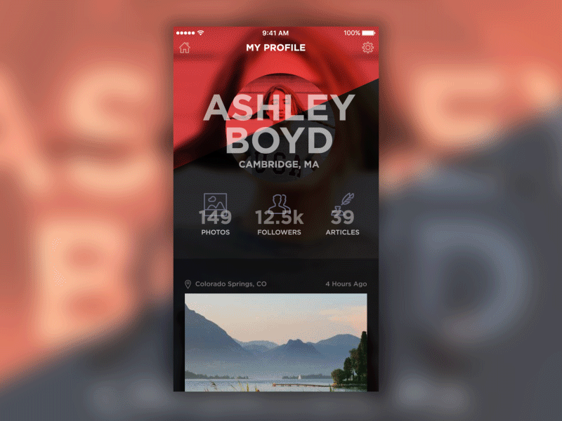 Profile Screen Settings animation app color dailyui drawing following iphone overlay photo profile settings social