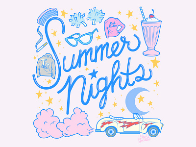 Summer Nights 50s car grease illustration lettering milkshake movie musical retro stars type vintage
