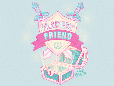 Flakiest Friends Award chest games gaming illustration lettering pastel shield sword treasure type video games weapon