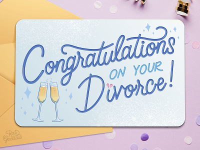 Divorce champagne confetti congrats custom type gift card gift cards gift certificate illustration lettering script type typography