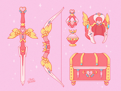 Warrior Toolkit game art gaming heart illustration magical girl moon pastel potion sword treasure video game warrior