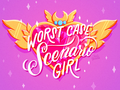 Worst Case Scenario Girl! custom type feminine gems illustration kawaii lettering lettering art magical girl sailor moon script type typography