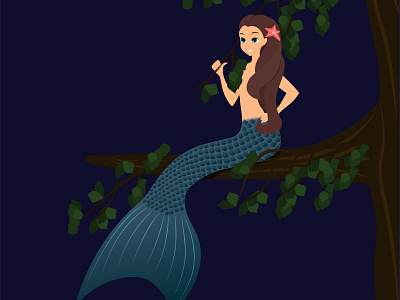 Mermaid, sitting on branch girl illustration literature mermaid mermaid tail pushkin tree wacom