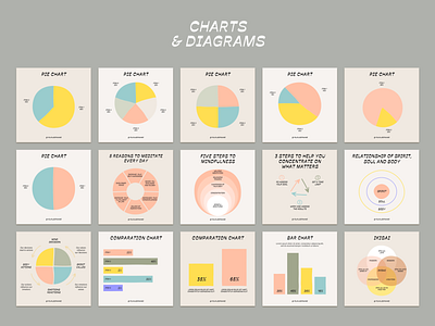 Wellness Coach Instagram template pack - charts & diagrams blogger template brand identity branddesign canva template comparison diagram editable template graphicdesign illustration instagram feed instagram post instagram template life coach mental health pie chart quote design social media template visual design wellness industry