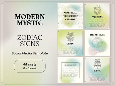 Gradient Instagram Template Zodiac Signs art direction astrology branding gradient design gradient mesh grainy texture graphic design horoscope instagram posts instagram template mental wellness modern mystic mystical design mystical woman small business social media feed social media marketing social media template zodiac instagram zodiac signs