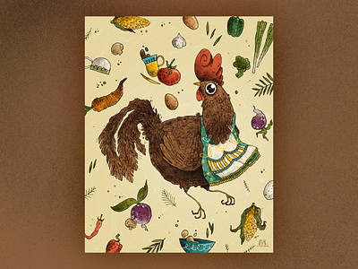 Cook Chick art artwork character character design chicken chickens cock food handmade illustration vegetables