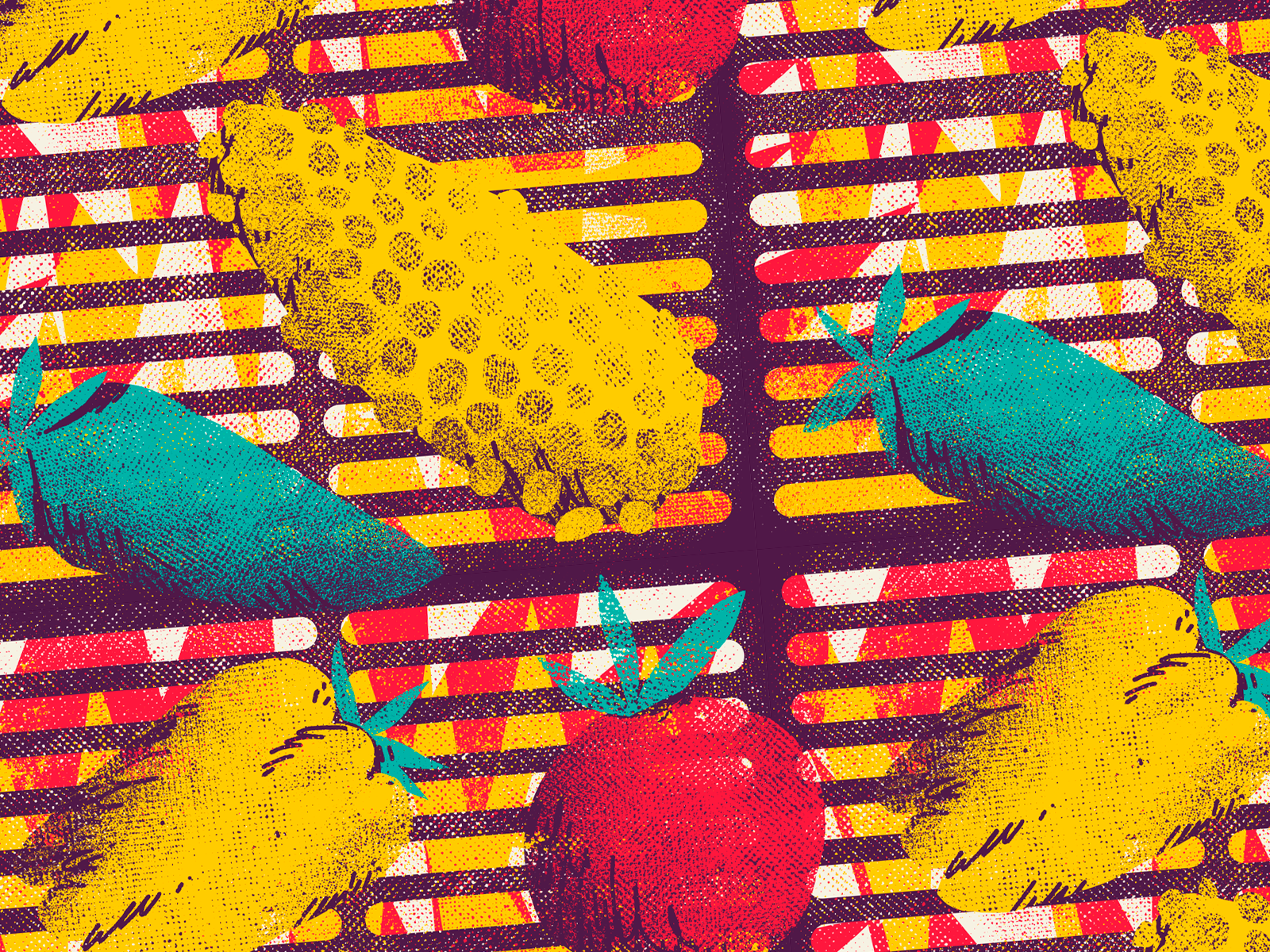 Veggies Parrillada - Pattern argentina art artwork bbq fire food handmade illustration latino parrillada pattern restaurant texture vegetables veggies