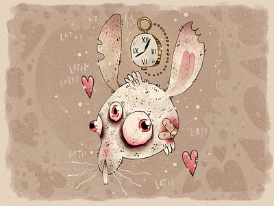 Late Late Late! alice in wonderland art artwork bunny character character design clock handmade illustration rabbit tik tok time
