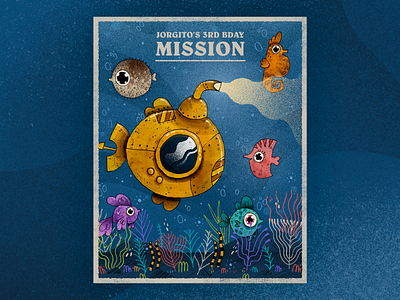 Underwater Mission aquatic art artwork birthday card card character character design children illustration fish handmade illustration matine sea seahorse submarine underwater