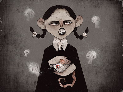Wednesday Addams addams family art artwork character character design creepy dark halloween handmade illustration pet rat scary wednesday addams