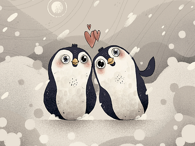 Love Penguins art artwork character character design couple handmade illustration love penguin