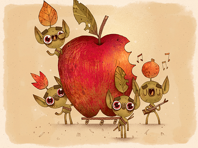 Apple Elves apple art artwork character character design children illustration design elf elves fantasy handmade illustration music