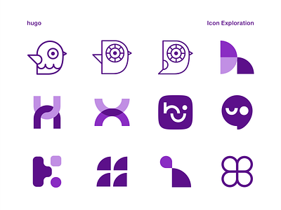 hugo | Icon Exploration abstract app app icon bird branding connection geometric h icon h logo happy face icon letter h logo minimal owl owl icon smile logo ui vector web