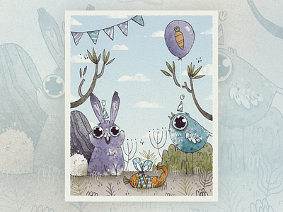 Forest Party art artwork bday bird birthday birthday card bunny character character design design greeting card handmade illustration inspiration rabbit