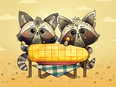 First Anniversary anniversary art artwork character character design corn cute date handmade illustration raccoon raccoons