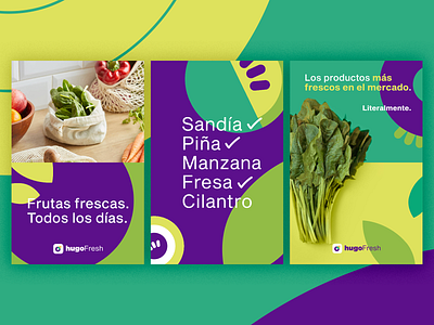 hugoFresh | Posters app branding design fresh fruits logo market superapp supermarket ui ux vector vegetables veggies web