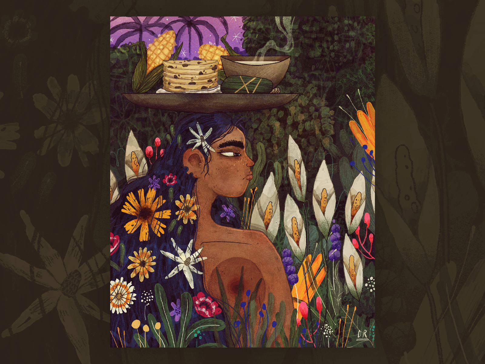 Elotera anthropology art atole character character design corn el salvador elote floral flowers handmade illustration latino portrait salvadoran tropical