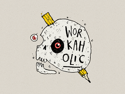 Workaholic art dead handmade illustration skull sticker workaholic