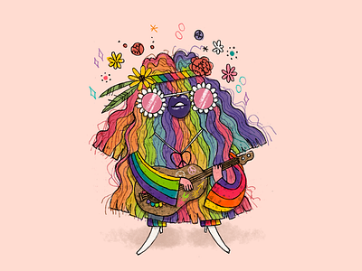 Rainbow Hippie art artwork character character design handmade hippie illustration music