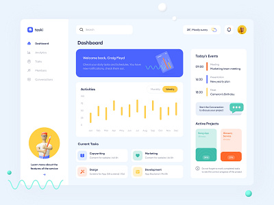 Task Manager Dashboard 3d 3d ilustration dashboad design events interface projects search tasks ui ui ux