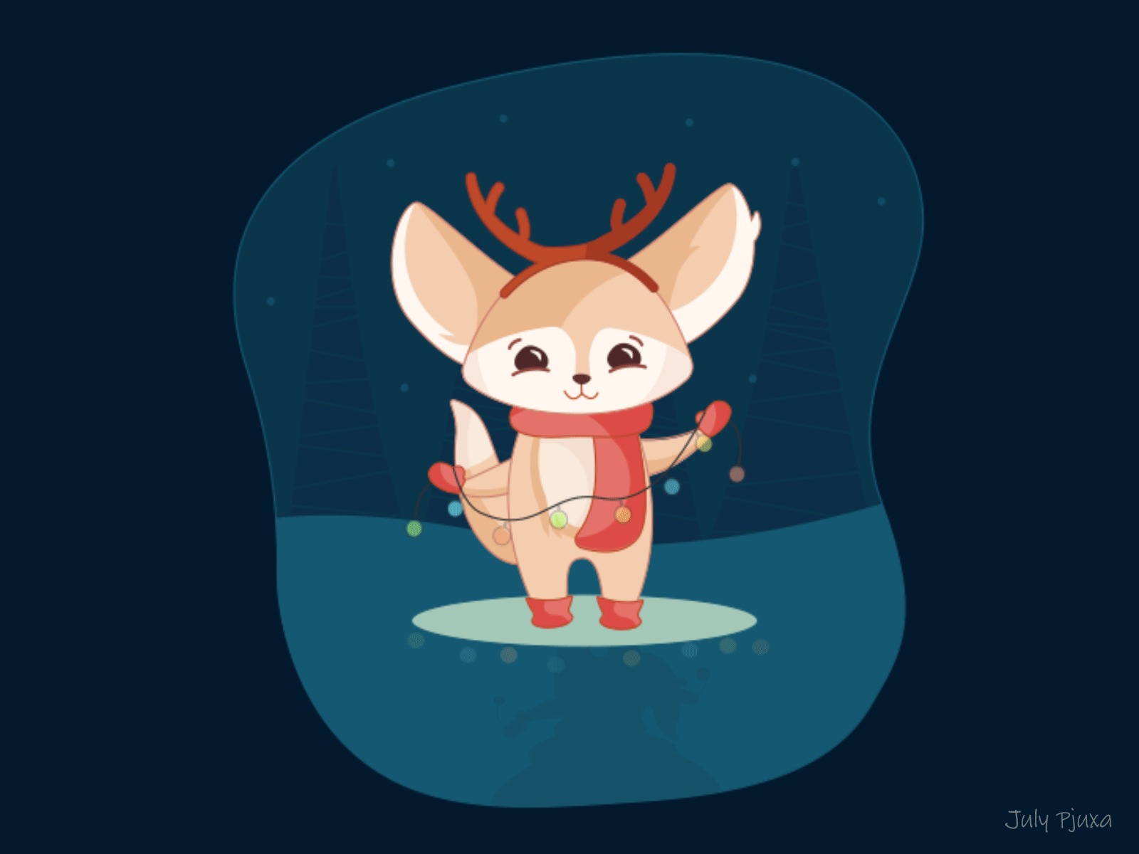 Christmas Fennec Fox: story 0.2 "Flashlights" after affects animation charachter christmas fennec fennec fox julypjuxa vector vector artwork