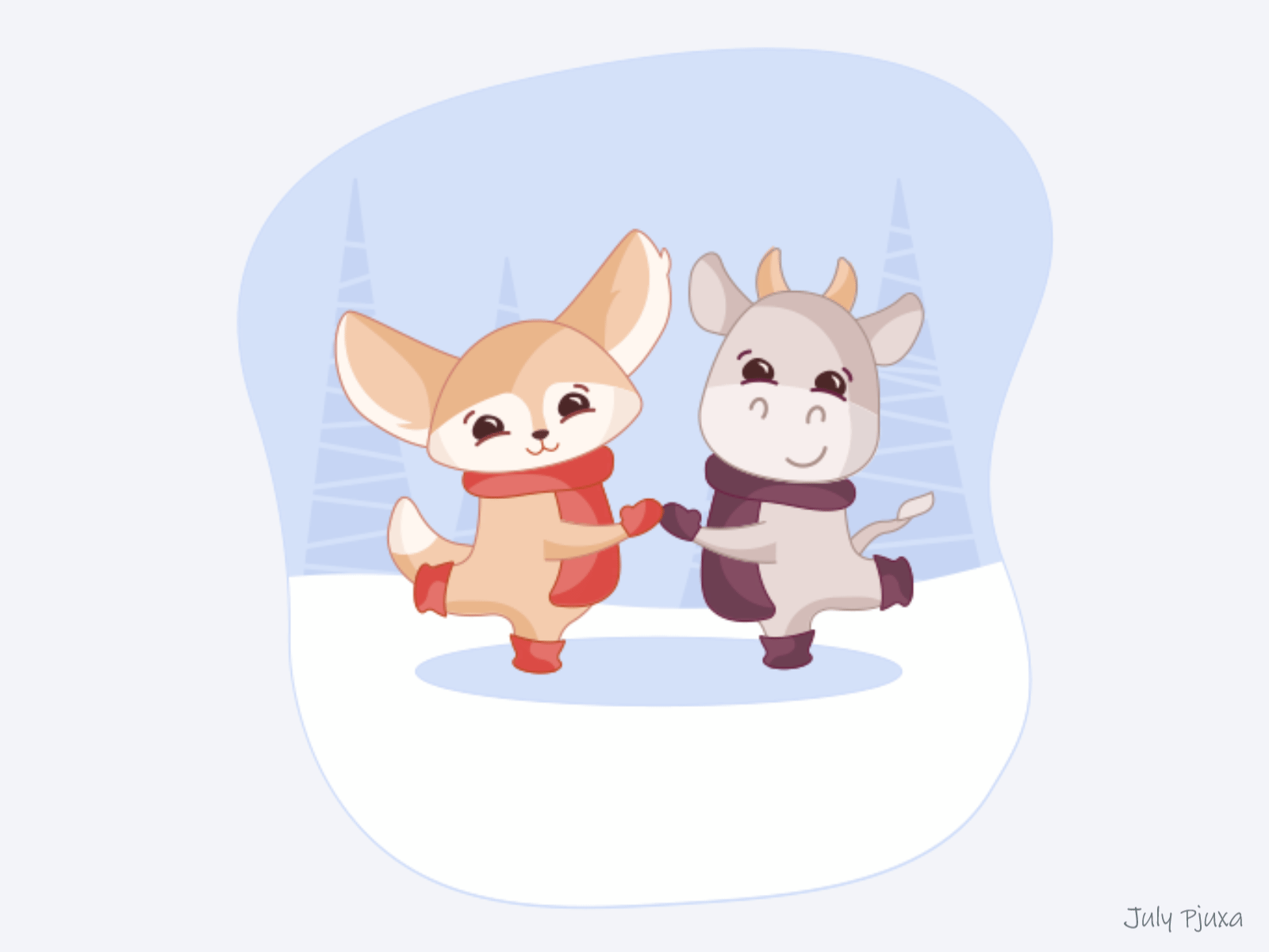 Christmas Fennec Fox: story 0.5 "Best Friends" after affects animation bull charachter christmas fennec fennec fox julypjuxa little bull vector vector artwork