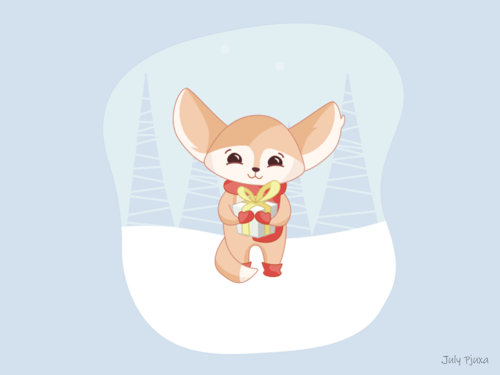 Christmas Fennec Fox: story 0.6 "Gift" after effects animation charachter christmas fennec fennec fox gift julypjuxa vector vector artwork