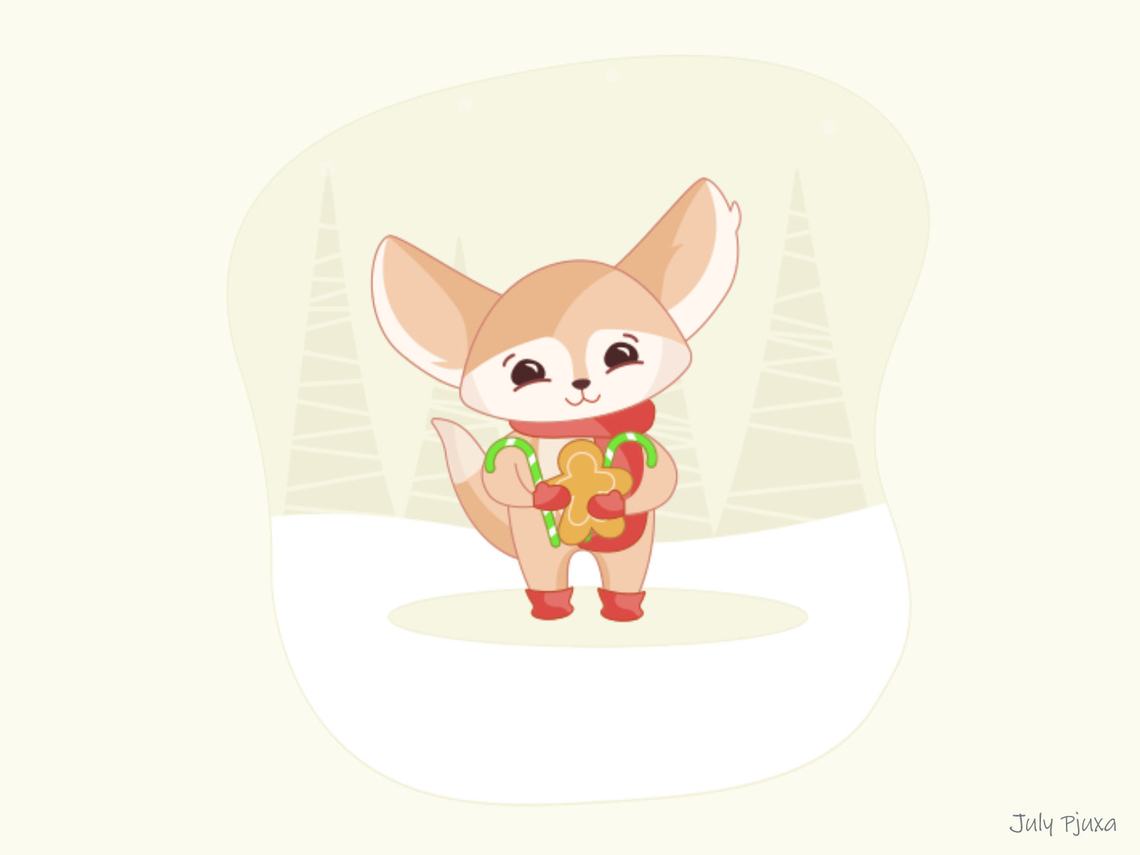 Christmas Fennec Fox: story 0.9 "Gingerbread" after effects animation charachter christmas fennec fennec fox gingerbread julypjuxa vector vector artwork