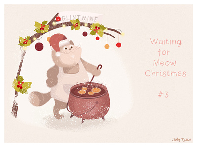 Waiting for Meow Christmas #3 adobe illustrator charachter christmascat illustration julypjuxa vector vector artwork wintercat