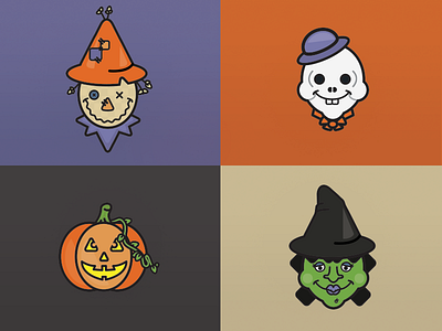 Ghoulish Company halloween illustration jack o latern pumpkin scarecrow skeleton vector witch
