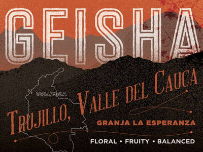 geisha variety coffee label coffee columbia mountain philly south america sunset