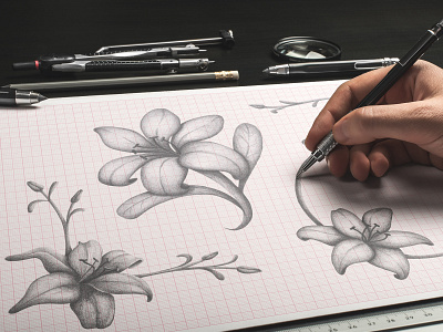 Hand Made Graphite Flower Elements