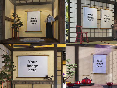 Japanese Temple Poster Mockups chinese class horizontal japanese meditation mockup object old peace photoshop poster scenes smart spirituality template temple vertical yoga zen