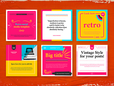 Retro Social Media Pack Template ads colorful eighties facebook flyer hippy illlustrator instagram nineties photoshop retro social socialmedia style styles template vintage