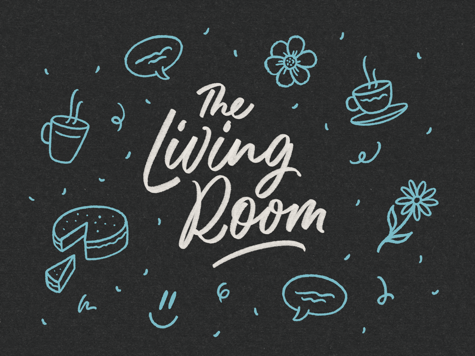 The Living Room animation branding community friendly graphic design hand lettering illustration lettering neighbourhood procreate script lettering texture