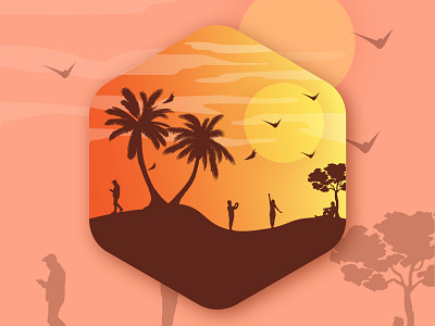 Sunset_illustration birds design first try human illustration sketch sunset tree