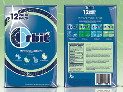 Orbit Packaging Refresh (Mint) chew dental fruit gum mint orbit teeth variety