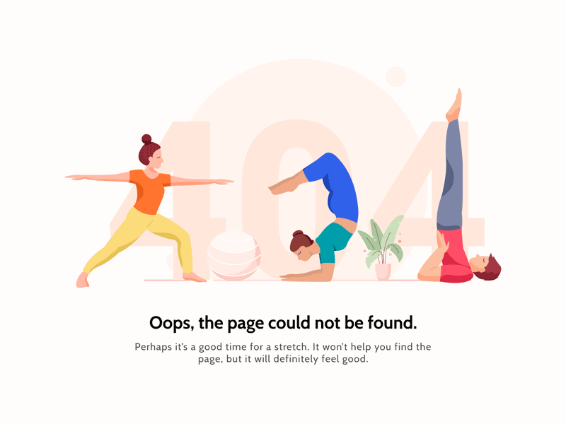 404 Page for a Health Portal active animation exercise experience design fitness healthcare healthtech humanx illustration ui ux design yoga