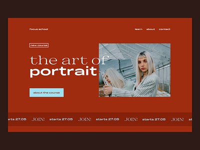 Photo school course page bright card color combination course education fashion minimalistic portrait red sophisticated style typography ui