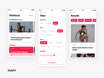 DailyFit Fitness App — filter