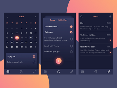 To-do list app — dark UI app calendar dark do gradient ios list navbar note task to ui