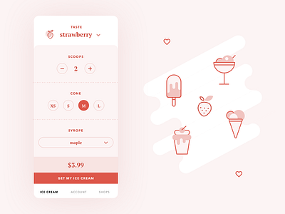 Ice cream app and icons app e commerce food ice cream icon illustration ios pink shop strawberry