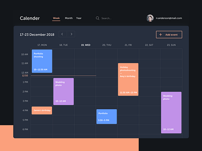 Calender — dark UI