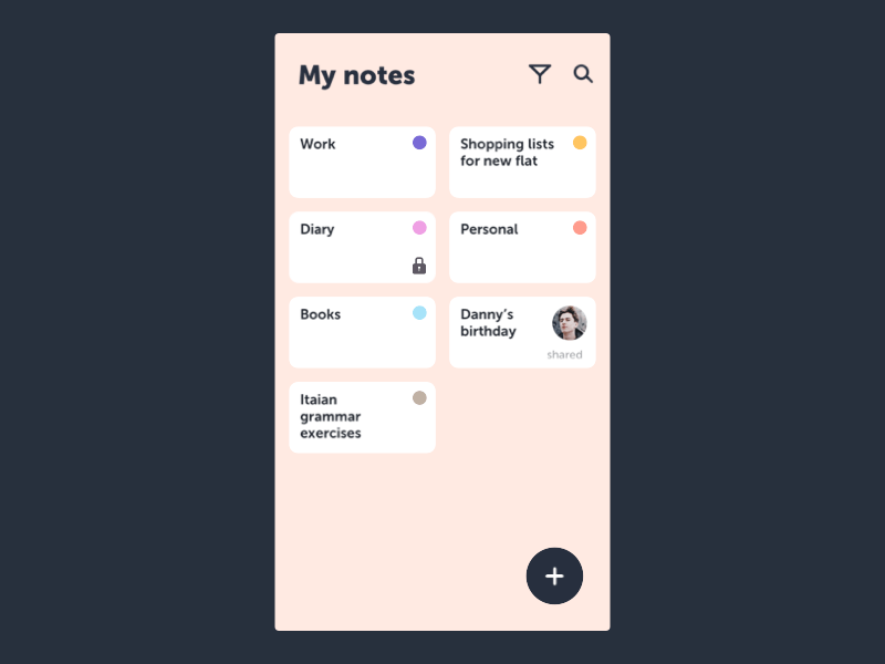 Notes App Animation add animation floating button gif ios minimalistic mobile notes principle ui