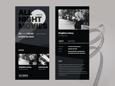 Movie Festival App app art cinema dark design festival film minimalistic mobile movie ui