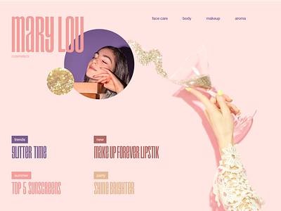 Cosmetics Website Concept app beauty color concept cosmetics design e commerce fashion glitter grid magazine makeup minimalistic pink promo style typography ui web