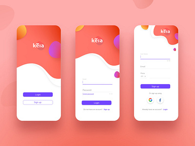 KIEA Mobile App animation app branding design gradient design illustration interaction login minimal mobile ui organic sign in sign up ui ux