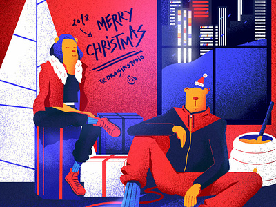 MERRY CHRISTMAS 2018 bear character editorial graphic illustration