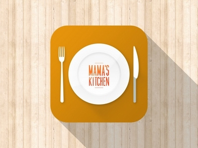 Mama's Kitchen iOS app app brown clean flat fork icon longshadow vector